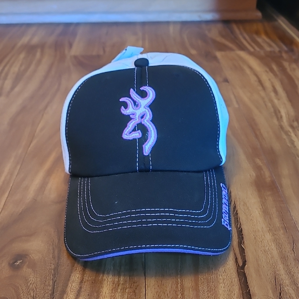 Browning Black and White Cap with Purple Logo
